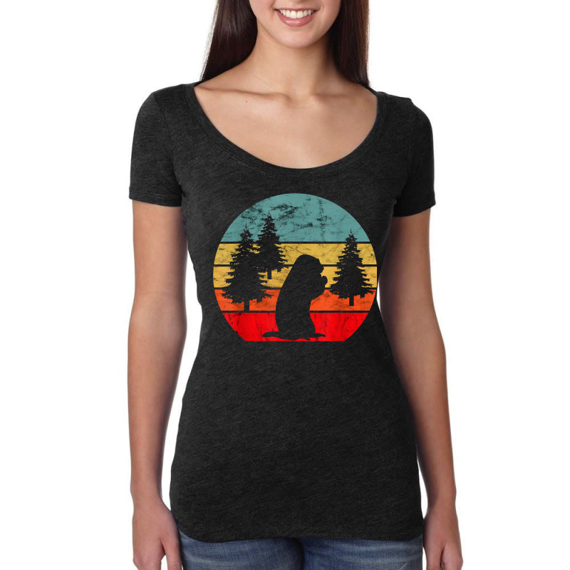 Marmot Rodent Woodchuck Retro Vintage Sunset Groundhog T Shirt Women's Triblend Scoop T-shirt by cm-arts | Artistshot