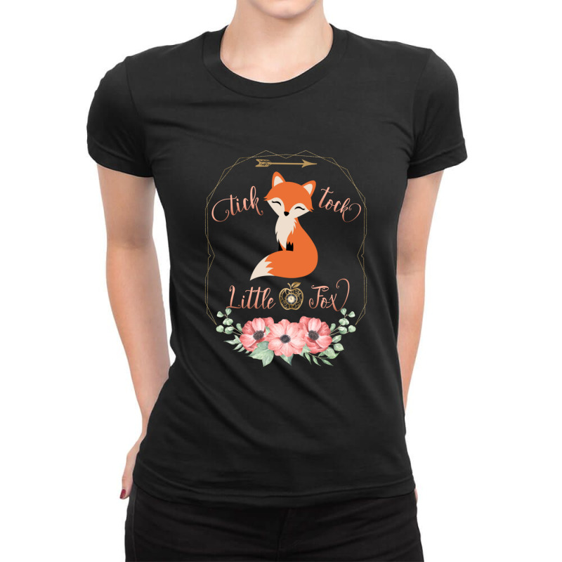 Tick Tock Floral Fox Ladies Fitted T-Shirt by cm-arts | Artistshot