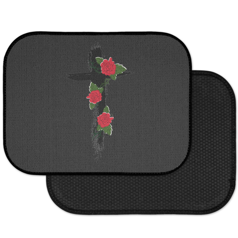 Red Vine Roses Cross Rear Car Mat | Artistshot