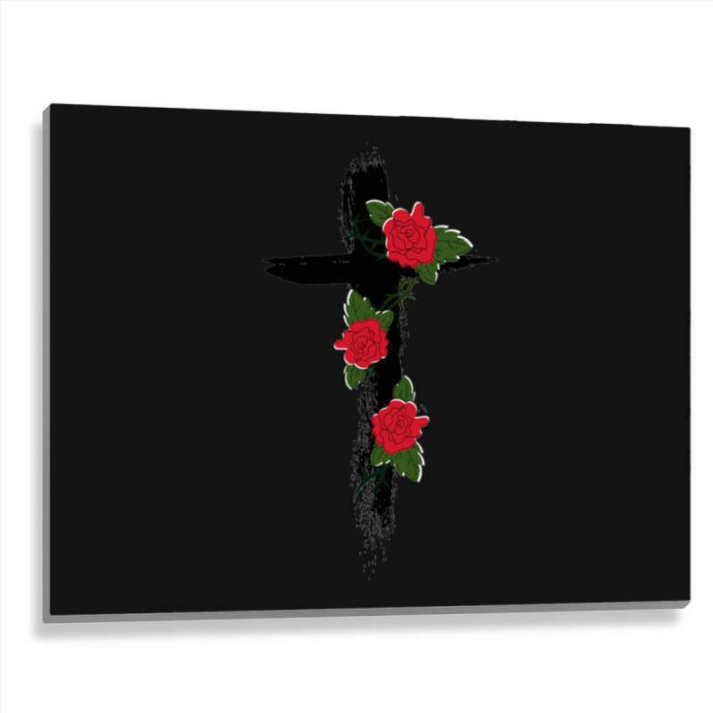 Red Vine Roses Cross Metal Print Horizontal | Artistshot