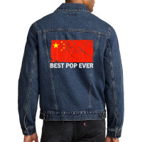 Retro Best Pop Ever China Flag Distressed Father's Day Men Denim Jacket | Artistshot