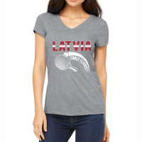 Latvia Table Tennis Lovers Latvian Ping Pong Team Supporter Raglan Bas Women's V-neck T-shirt | Artistshot