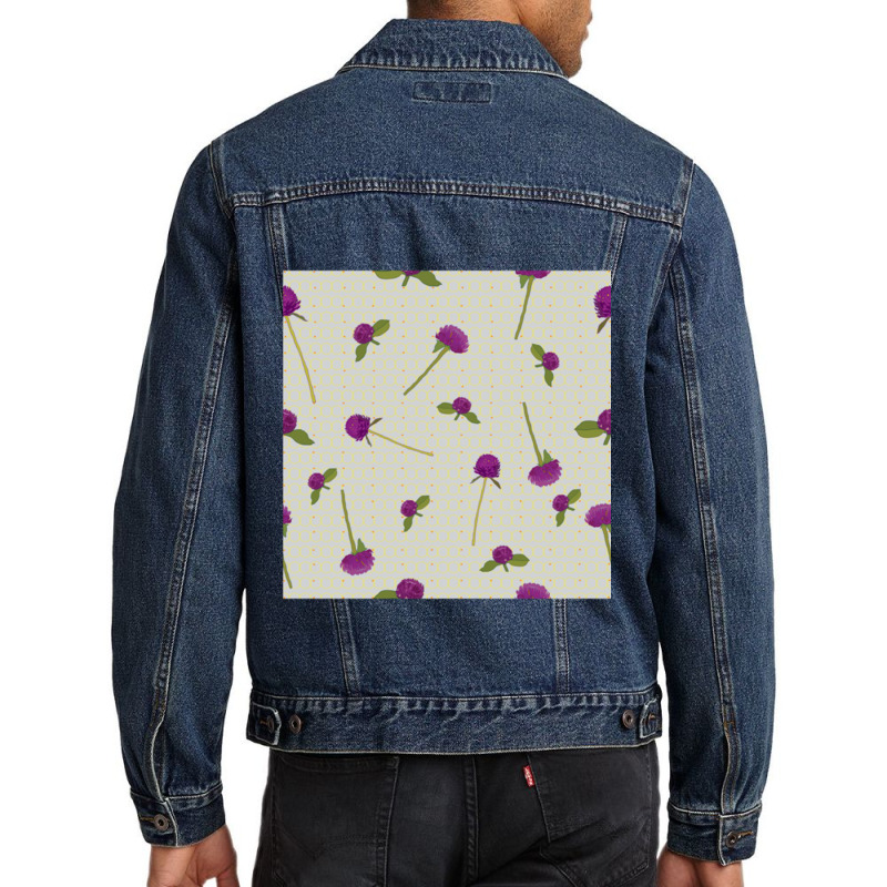 Globe Amaranth Vadamalli Seamless Pattern For Onam Trends Men Denim Jacket by cm-arts | Artistshot