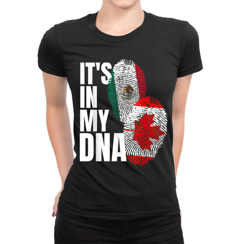 Canadian And Mexican Dna Flag Heritage Ladies Fitted T-Shirt by MaraRojas | Artistshot