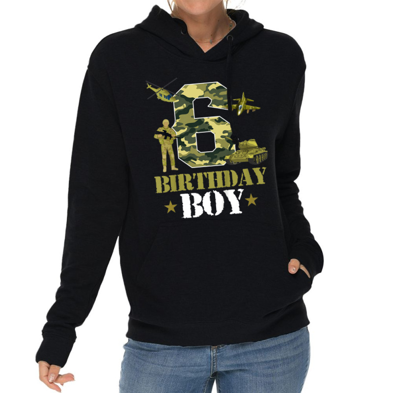 Kids 6th Birthday Military Themed Camo Boys 6 Yrs Old Soldier Lightweight Hoodie | Artistshot