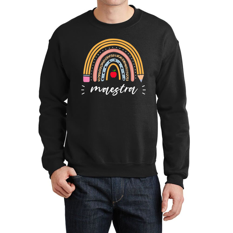 Maestra Bilingual Leopard Rainbow Regalos Spanish Teacher Crewneck Sweatshirt by CassieKim | Artistshot