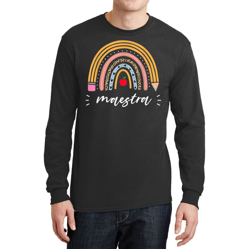 Maestra Bilingual Leopard Rainbow Regalos Spanish Teacher Long Sleeve Shirts by CassieKim | Artistshot