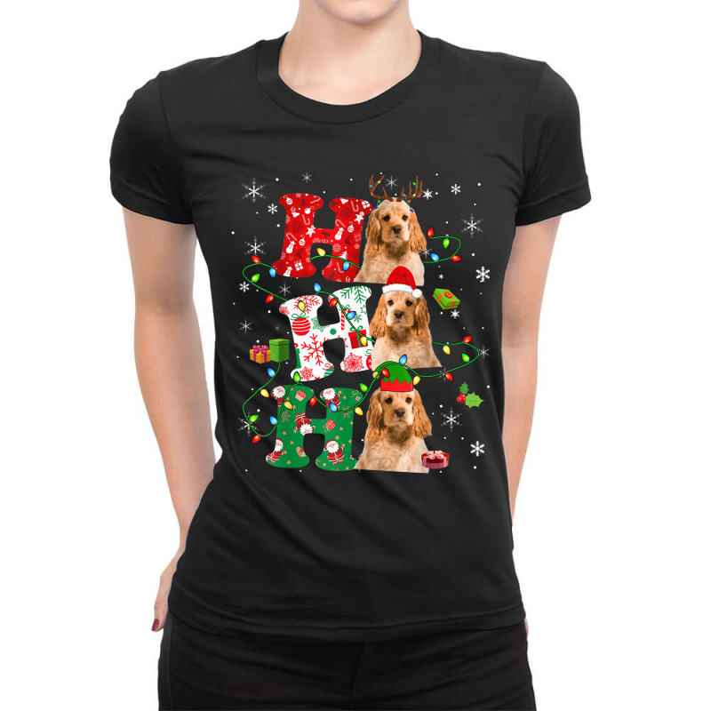 Ho3 Christmas Santa Elf Reindeer English Cocker Spaniel Ladies Fitted T-Shirt by ValentinoHoover | Artistshot