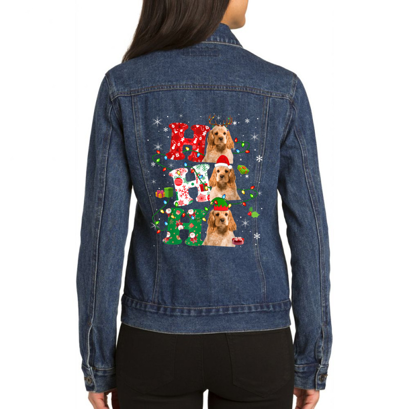 Ho3 Christmas Santa Elf Reindeer English Cocker Spaniel Ladies Denim Jacket by ValentinoHoover | Artistshot