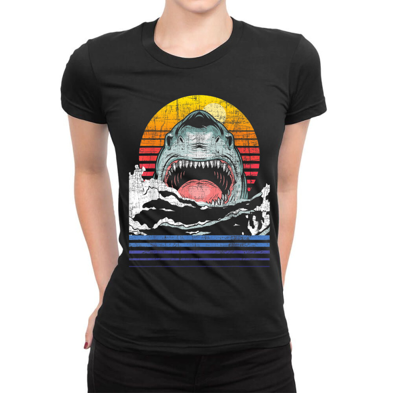 Retro Vintage Shark  Marine Biologist Wildlife Shark Lovers Ladies Fitted T-Shirt by JohannaMay | Artistshot