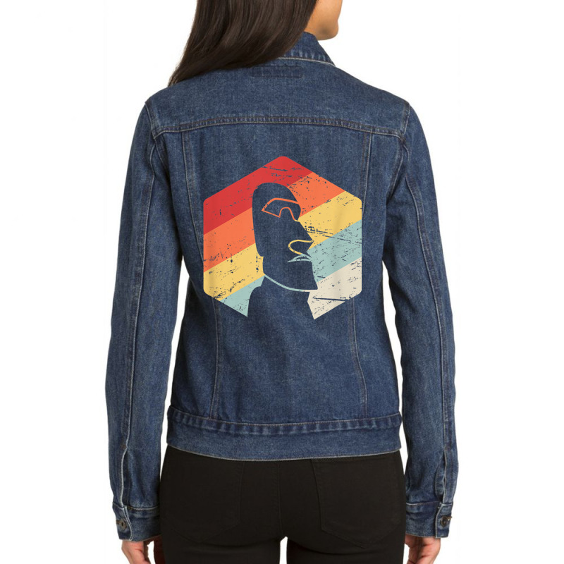 Retro Vintage Tiki Bar Gift  Easter Island Moai Tiki Head Ladies Denim Jacket | Artistshot