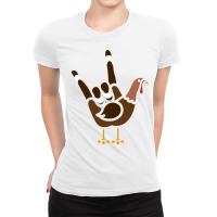 Asl American Sign Language Thankful Turkey Day Holiday Sweatshirt Ladies Fitted T-shirt | Artistshot