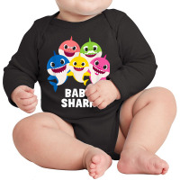 Pinkfong Baby Shark Family T Shirt With Text Long Sleeve Baby Bodysuit | Artistshot