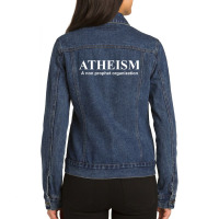 Atheism A Non Prophet Organization  Fun Atheist Ladies Denim Jacket | Artistshot