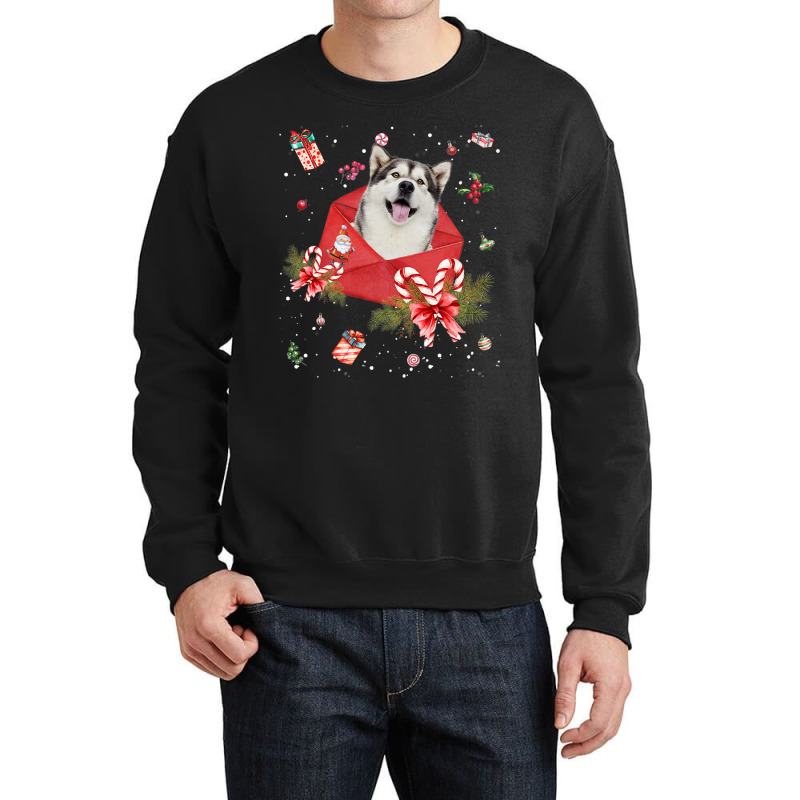 Alaskan Malamute Dog In Christmas Card Ornament Pajama Xmas Premium T Crewneck Sweatshirt | Artistshot