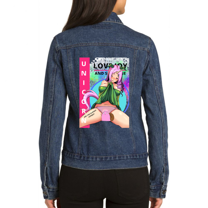 Pink Horn Anime  Unicorn Spread Leg Ladies Denim Jacket by cm-arts | Artistshot