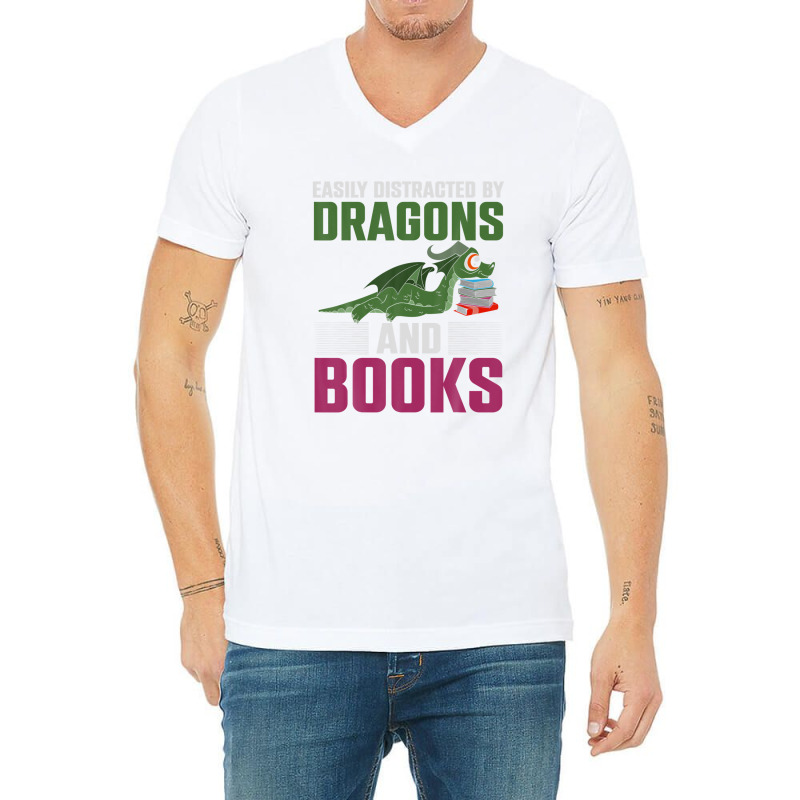 Fantasy Animal Dragon Book Reading Funny Book Dragon V-neck Tee | Artistshot