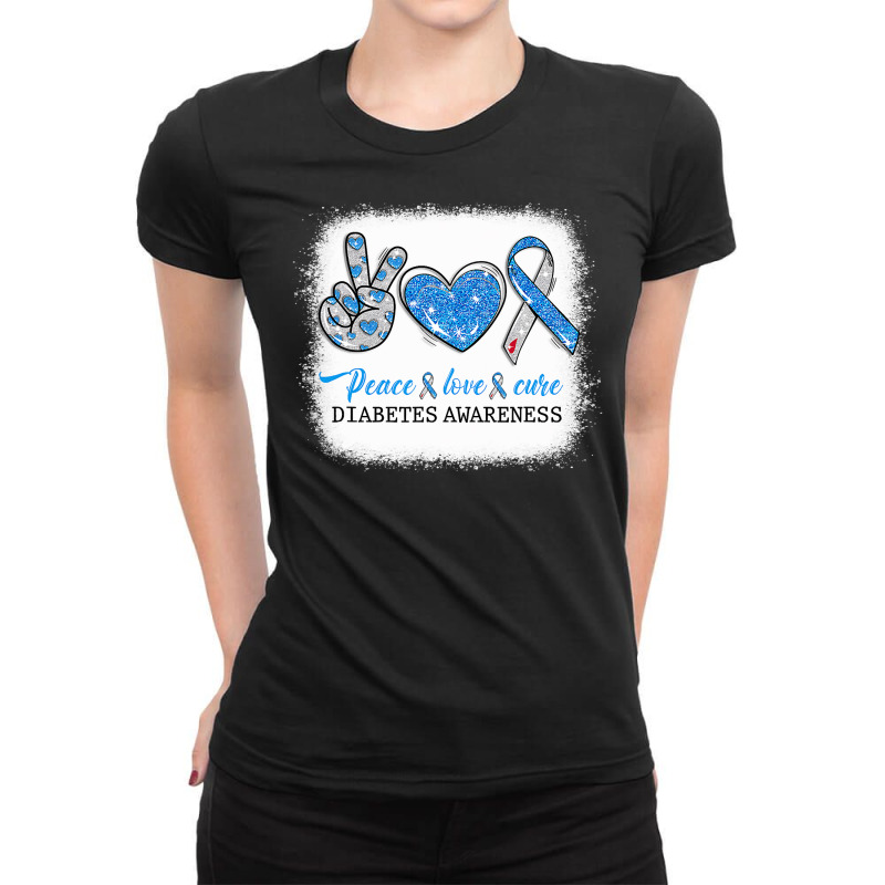 Diabetes Diabetic Bleached Peace Love Cure Diabetes T1d Awareness Surv Ladies Fitted T-Shirt by cm-arts | Artistshot