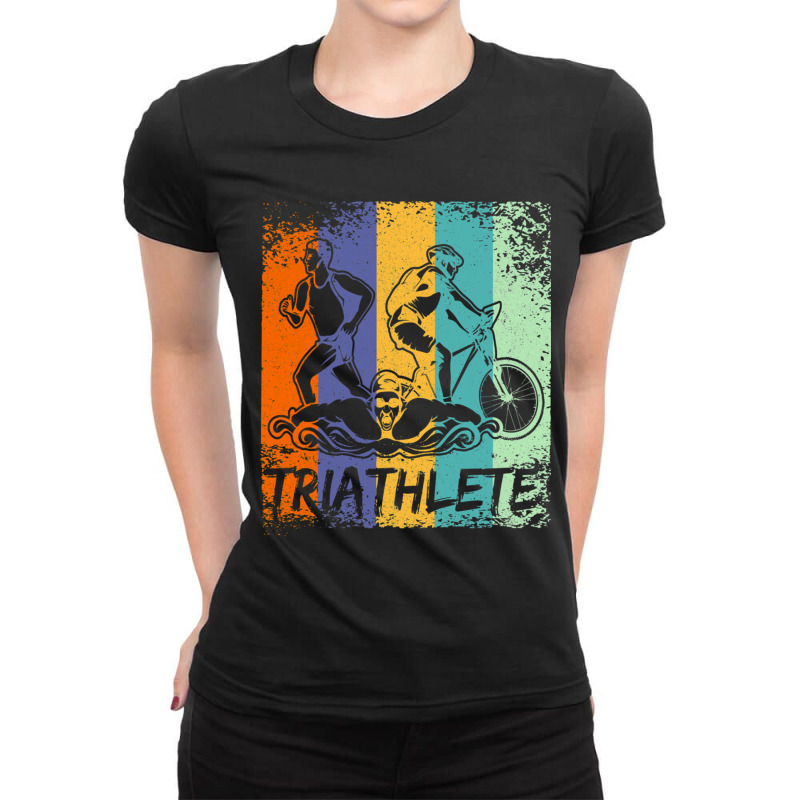 Triathlete  Swimming, Cycling And Running Triathlon Ladies Fitted T-Shirt by cm-arts | Artistshot