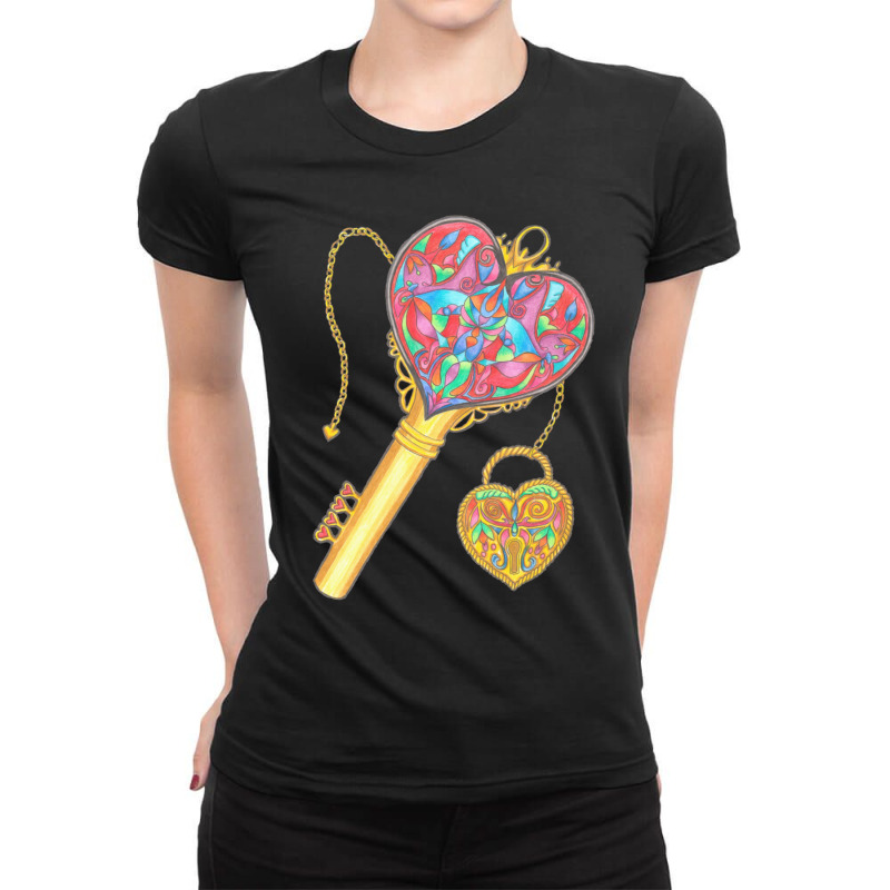 Love Key And Locket Ladies Fitted T-Shirt by cm-arts | Artistshot