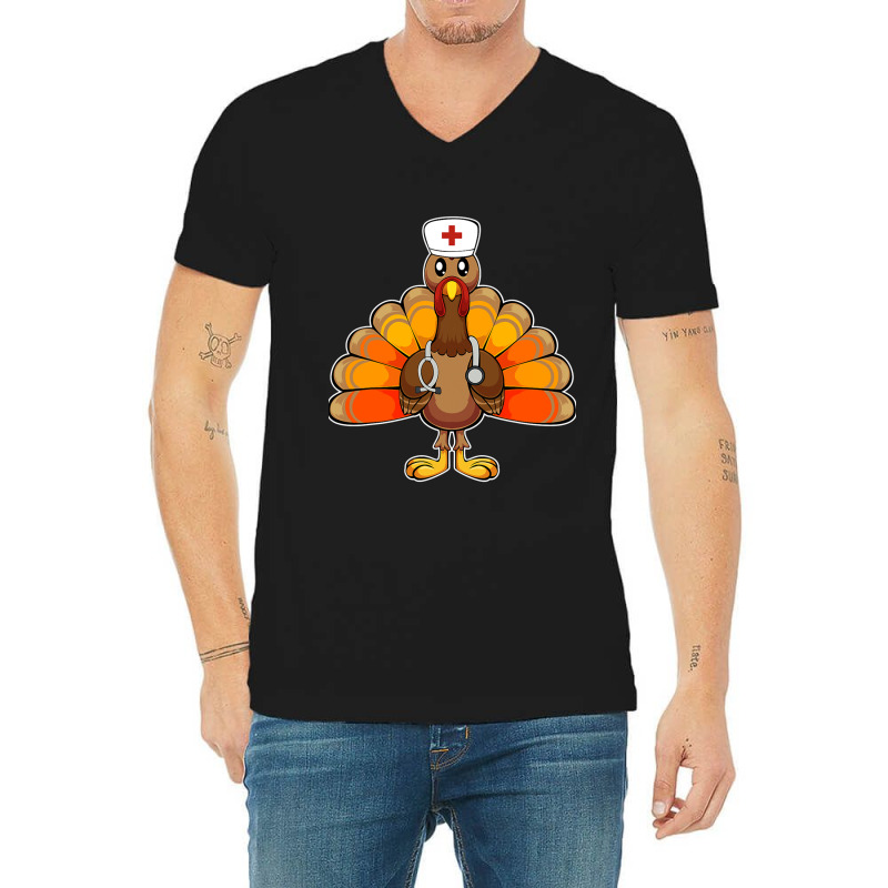 Nurse Turkey Medical Doctor Thanksgiving Dinner Costume Fan V-neck Tee | Artistshot