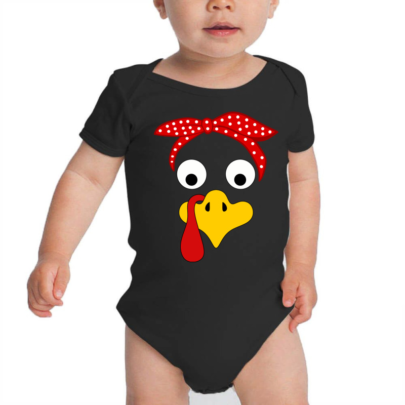 Thanksgiving Turkey Face Red Polka Dots Bandana Headband Fun Long Slee Baby Bodysuit by cm-arts | Artistshot