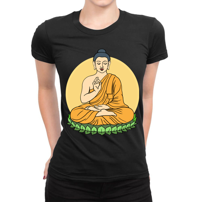 Buddha Meditating Ladies Fitted T-Shirt by LindaMarisa | Artistshot