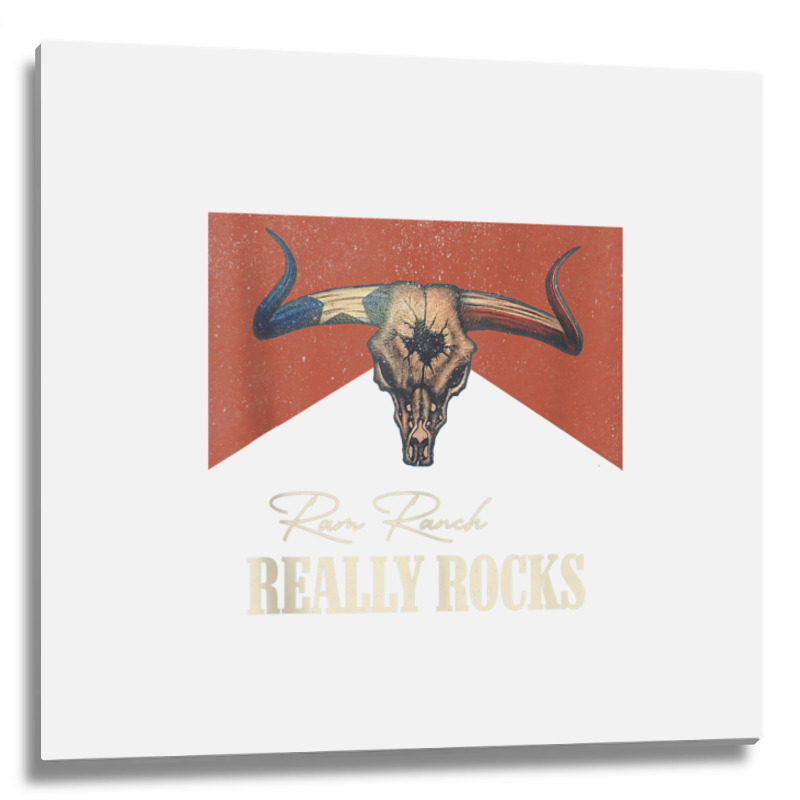 Ram Ranch Really Rocks Vintage Bull Skull Western Country Tank Top Metal Print Square | Artistshot