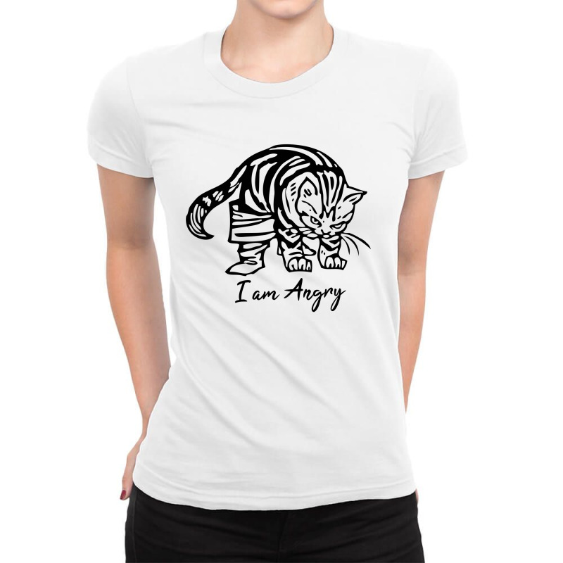 Angry Cat Minimalist Line Art Ladies Fitted T-Shirt by afancreaive99 | Artistshot