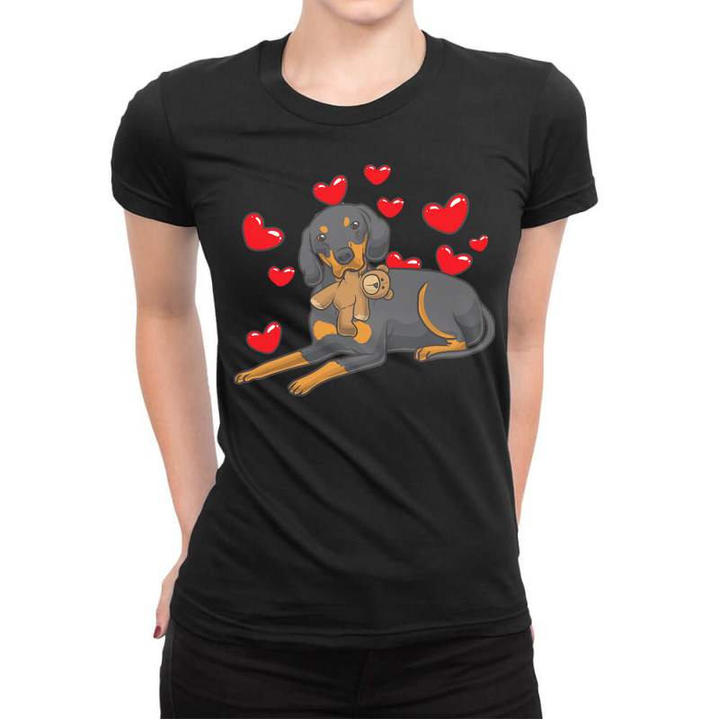 Funny T  Shirt Austrian Black And Tan Hound With Hearts T  Shirt Ladies Fitted T-Shirt by sengeryasmin | Artistshot