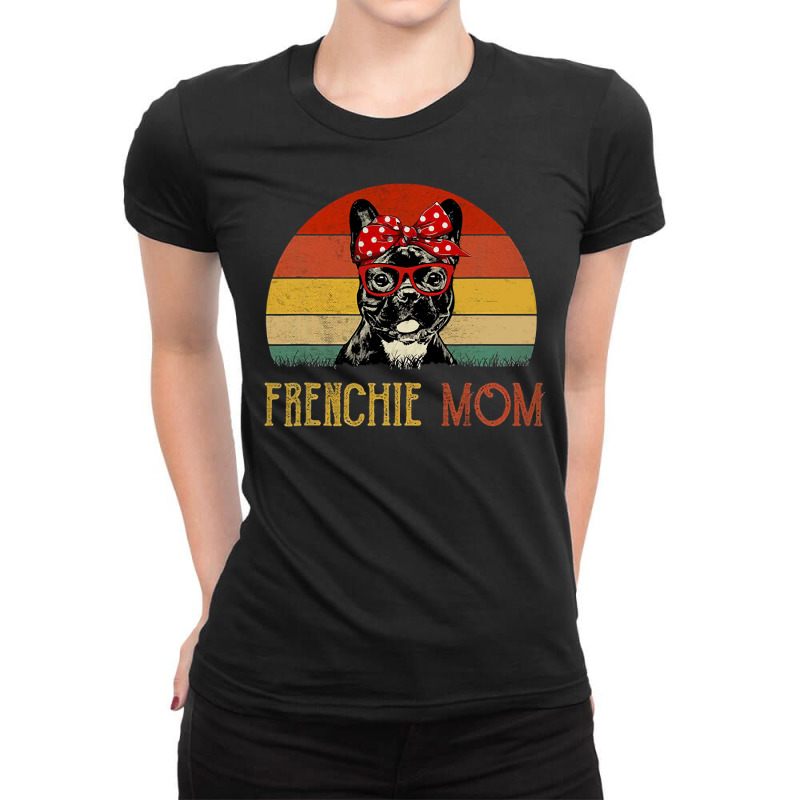 French Bulldog Frenchie Dog Vintage Frenchie Mom With Headband 150 Paw Ladies Fitted T-Shirt by cm-arts | Artistshot