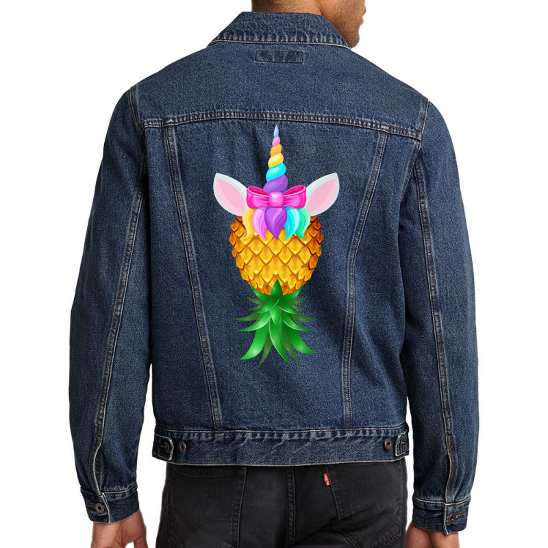 Swinger Upside Down Pineapple Magical Unicorn Rainbow Head Premium T S Men Denim Jacket | Artistshot