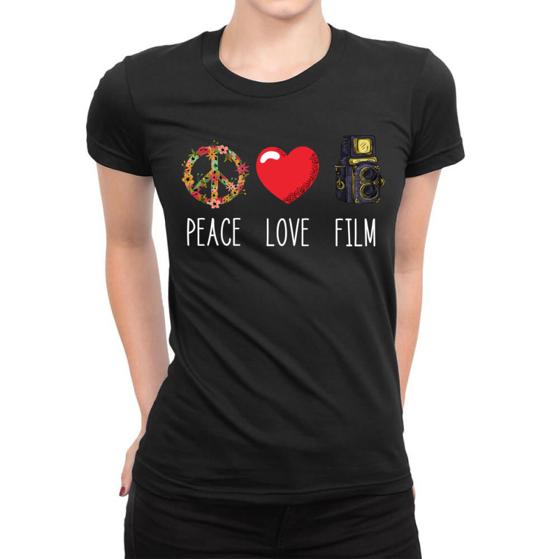 Filmmaker Peace Love Film Film Producer Videographer Ladies Fitted T-Shirt by cm-arts | Artistshot