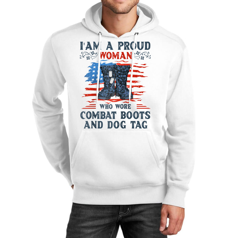 I'm A Proud Woman Who Wore Combat Boots And Dog Tag Veterans Raglan Ba Unisex Hoodie by cm-arts | Artistshot