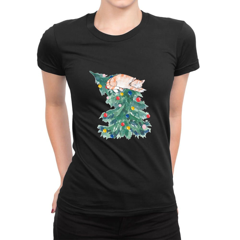 Christmas For People Who Have Cats Ladies Fitted T-Shirt by CarmenMyrick | Artistshot