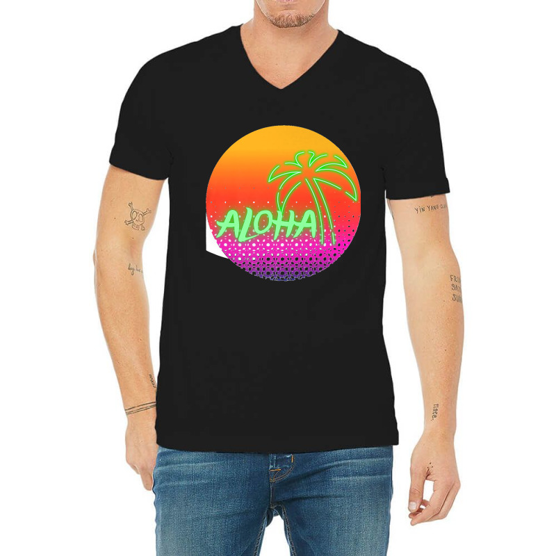 Aloha Hawaii Hawaiian Island Palm Beach Surfboard Sunset Premium V-Neck Tee by cm-arts | Artistshot