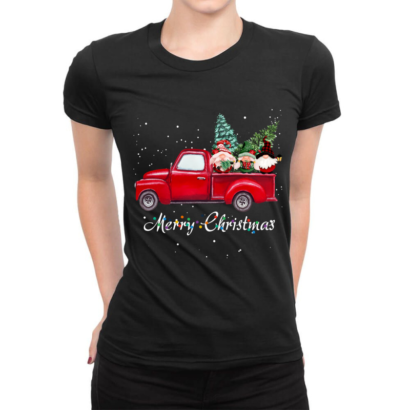 Vintage Wagon Red Truck Christmas Gnome Tree Pajamas Xmas Long Sleeve Ladies Fitted T-Shirt by cm-arts | Artistshot