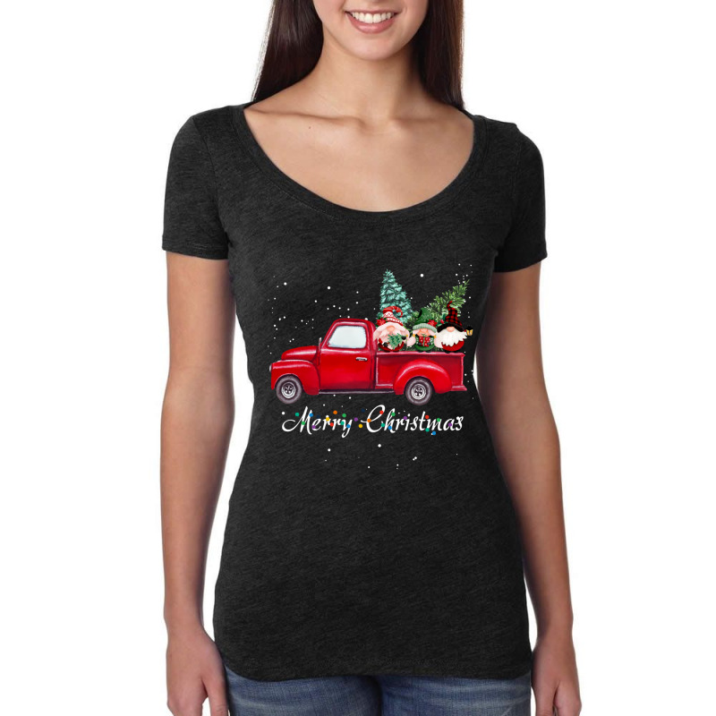 Vintage Wagon Red Truck Christmas Gnome Tree Pajamas Xmas Long Sleeve Women's Triblend Scoop T-shirt by cm-arts | Artistshot