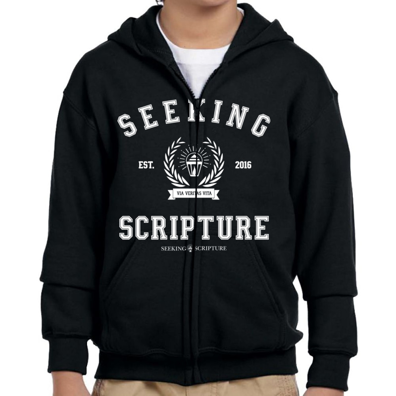 Collegiate Style Seeking Scripture Via Veritas Vita Sweatshirt Youth Zipper Hoodie by cm-arts | Artistshot