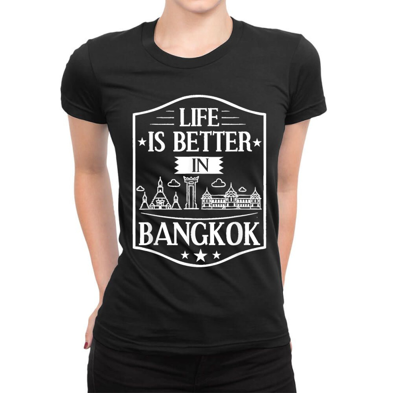 Bangkok Thailand City Skyline Map Ladies Fitted T-Shirt by LUISRTORRES | Artistshot