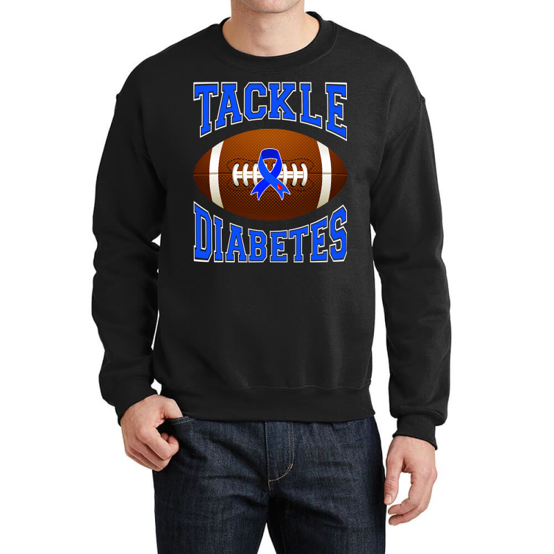 Football Tackle Diabetes Awareness Blue Ribbon Crewneck Sweatshirt by cm-arts | Artistshot