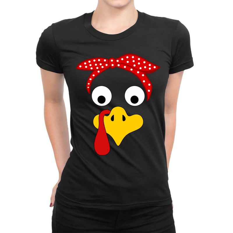 Thanksgiving Turkey Face Red Polka Dots Bandana Headband Fun Long Slee Ladies Fitted T-Shirt by cm-arts | Artistshot