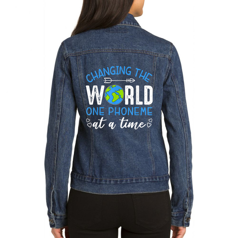 Nbxp Dyslexia Teacher Changing The World One Phoneme At Time Ladies Denim Jacket by KyungTollerud | Artistshot