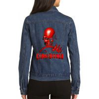 Carmageddon Retro Race Game Fan Print With Text Ladies Denim Jacket | Artistshot