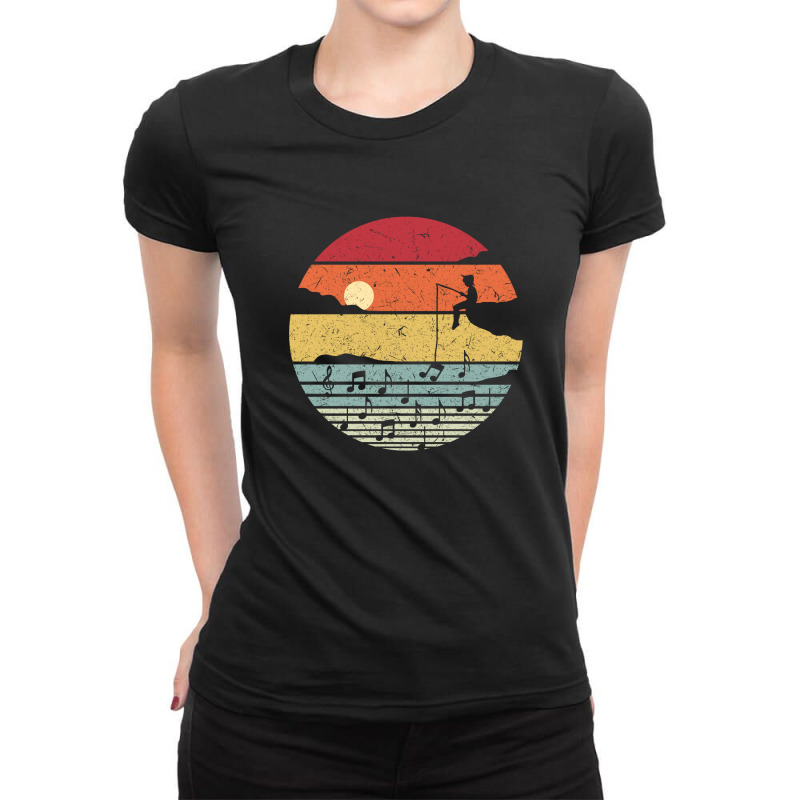 Music Fishing Sunset Retro Vintage Ladies Fitted T-Shirt by NQ Artist | Artistshot