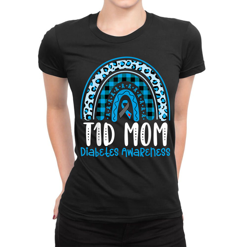 Type 1 Diabetes Awareness T1d Mom Blue Ribbon Rainbow T Shirt Ladies Fitted T-Shirt by cm-arts | Artistshot