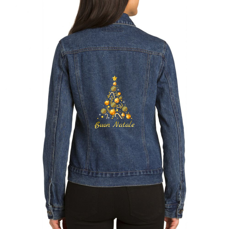 Buon Natale Tanti Auguri Italian Merry Christmas Tree Ladies Denim Jacket by LauraCraig | Artistshot