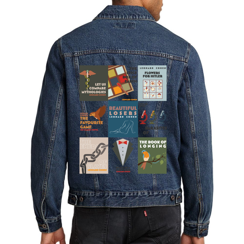 Books Of Leonard Cohen Minimalist Poetry Art Men Denim Jacket | Artistshot