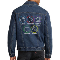 Like Subscribe Hit The Bell Comment Share Livestreaming Men Denim Jacket | Artistshot