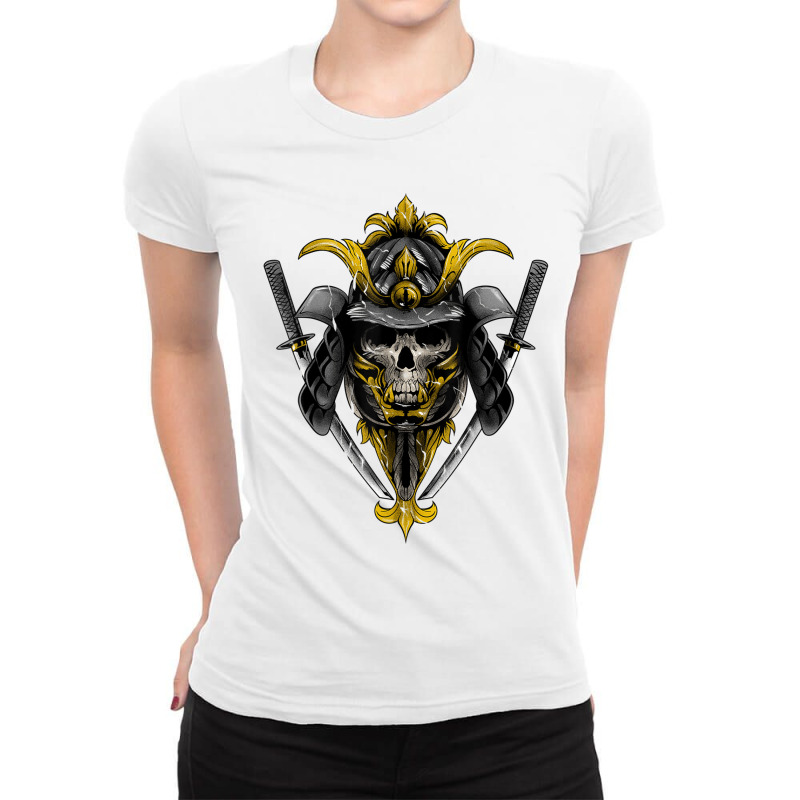 Japanese Samurai Bushido Armor Mask Katana Sword Warrior Ladies Fitted T-Shirt by JaronKennedy | Artistshot